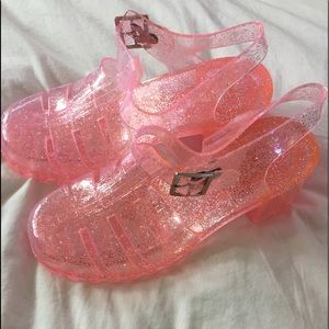 Jelly pink glitter saltwater sandals!